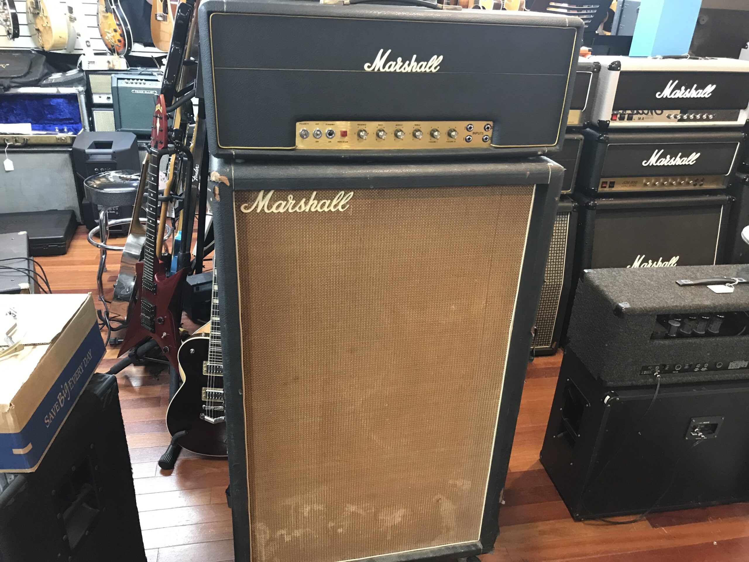 1971 Marshall Super Bass 100 watt head and rare 4×15 Green back cab